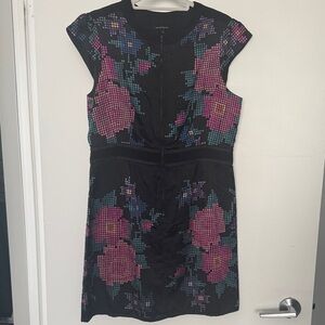 Nanette Lepore Black and Pink Pixelated Floral Mini Dress